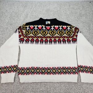 Vintage 60s Pilgrim Sportswear Mens 42  Fair Isle Knit Sweater Black White Red‎